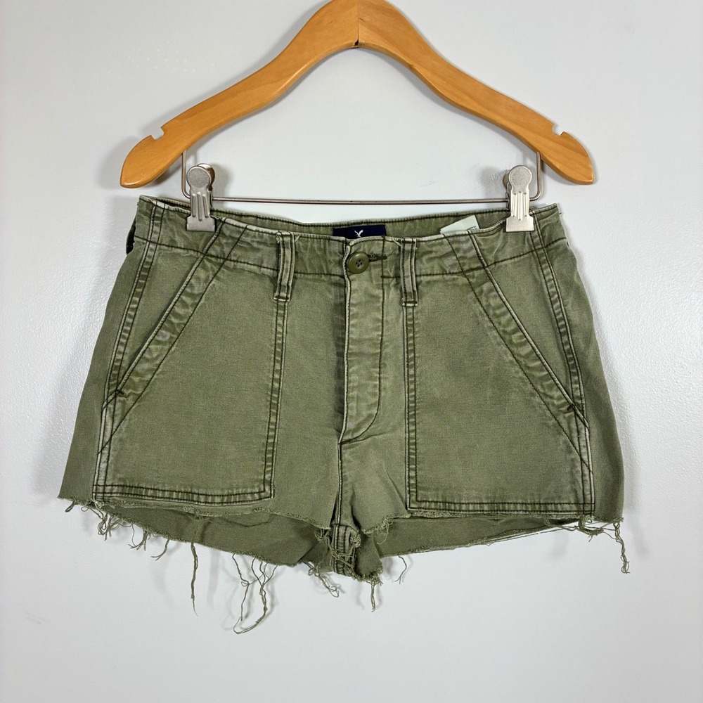 American Eagle Cargo Shorts 6 Utility High Rise Raw Hem Stretch Gorp Festival